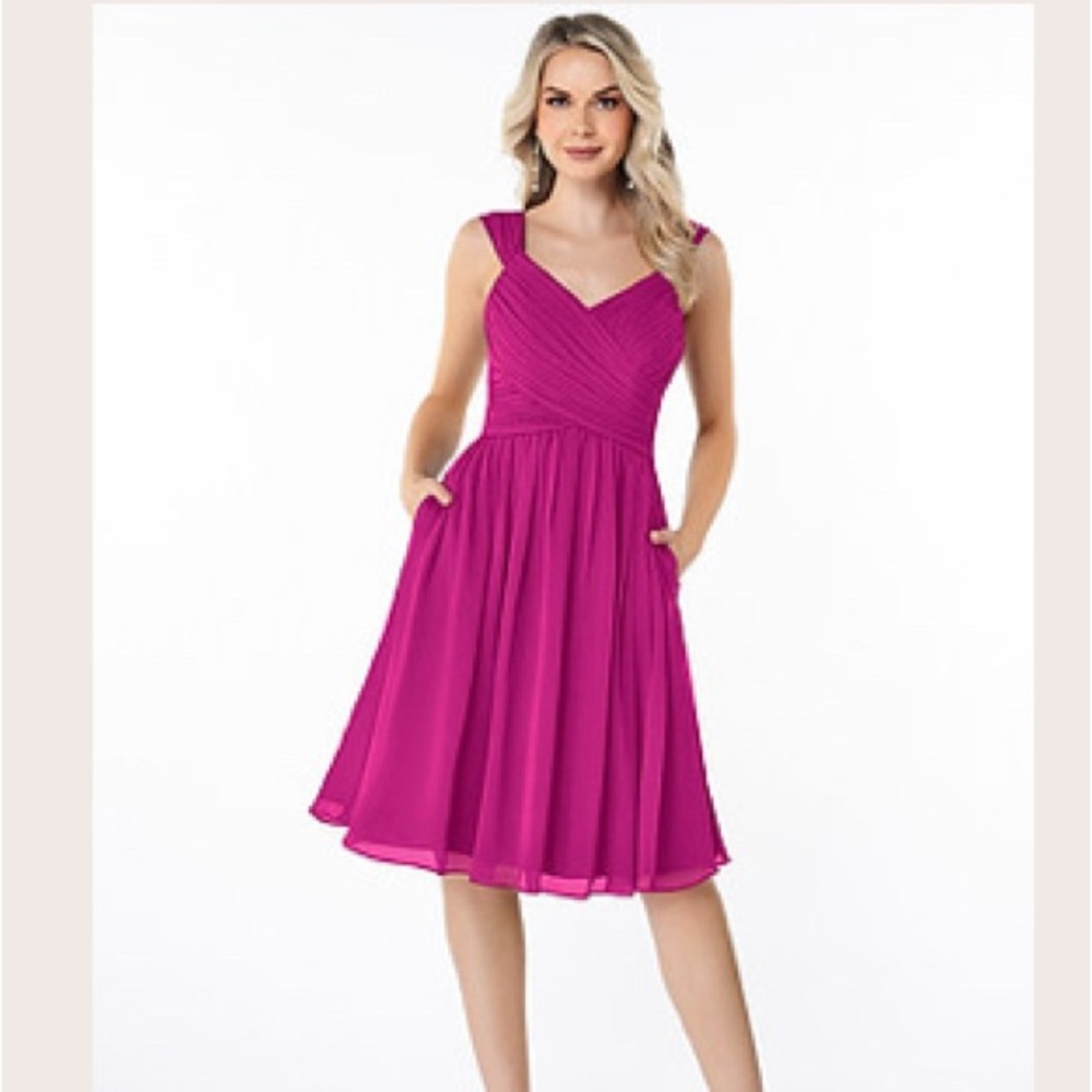 Azazie Fushia Square Neck A-Line Sundress with corset Back